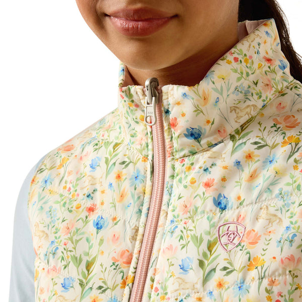 10073185 Ariat Youth Bella Reversible Insulated Vest - Horse in Flowers/Sepia Rose