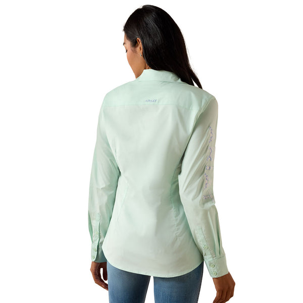 10073392 Ariat Women's Team Kirby Long Sleeve Button Up Shirt - Dusty Aqua