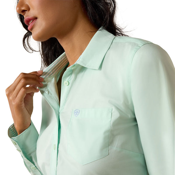 10073392 Ariat Women's Team Kirby Long Sleeve Button Up Shirt - Dusty Aqua