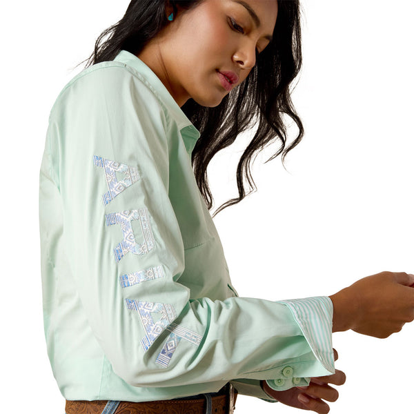 10073392 Ariat Women's Team Kirby Long Sleeve Button Up Shirt - Dusty Aqua