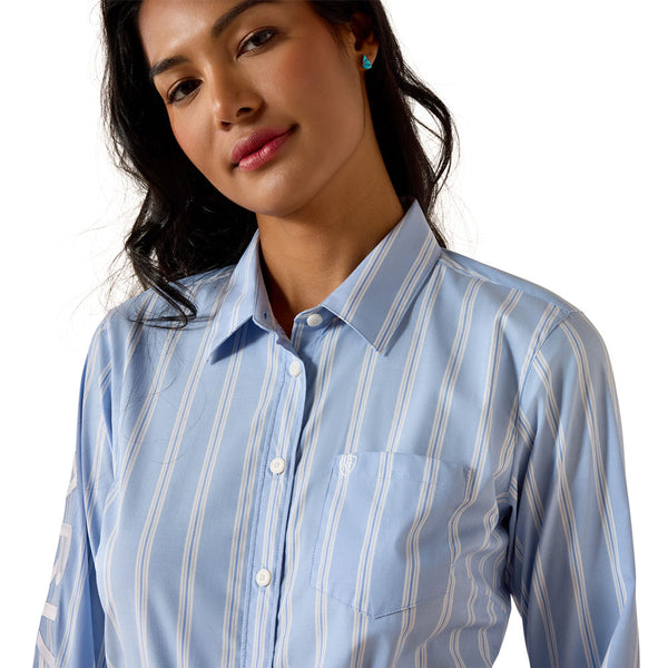 10073393 Ariat Women's Team Kirby Long Sleeve Button Up Shirt - Ashleigh Blue Stripe