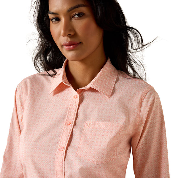 10073394 Ariat Women's Team Kirby Long Sleeve Button Up Shirt - Tropical Peach Geo