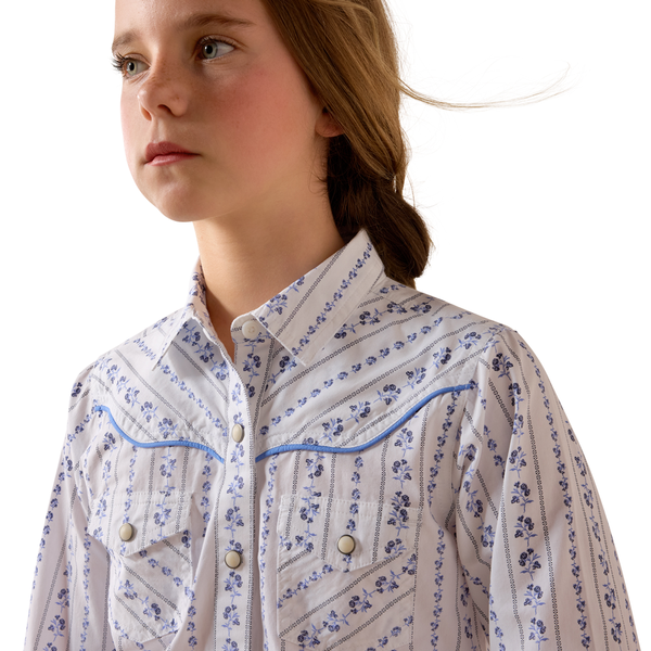 10073447 Ariat Girls' Grace Long Sleeve Western Snap Shirt - Blossom Stripe