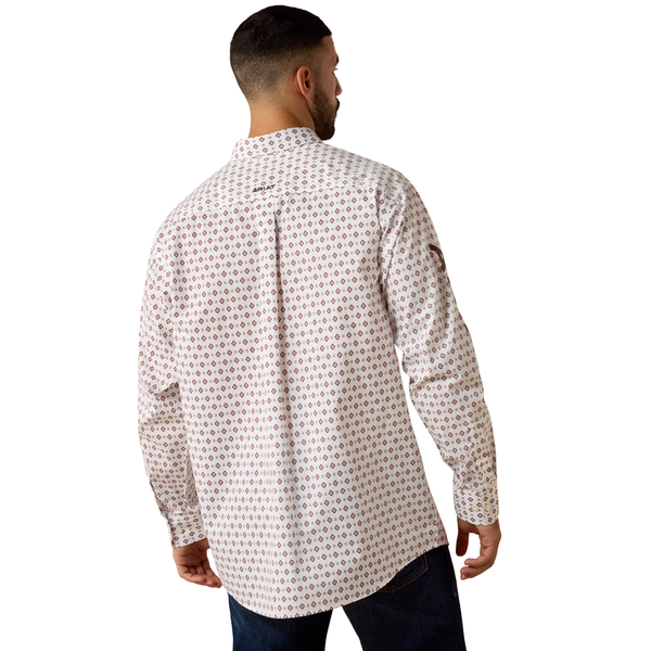 10073629 Ariat Men's Team Dallas Classic Fit Long Sleeve Shirt - White Multi Geo Print/Black