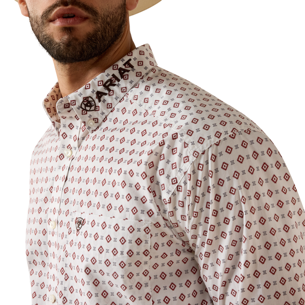 10073629 Ariat Men's Team Dallas Classic Fit Long Sleeve Shirt - White Multi Geo Print/Black
