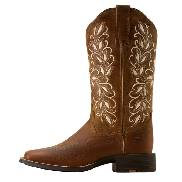 10074320 Ariat Women's Round Up Holly Wide Square Toe Western Boot - Pearl Brown