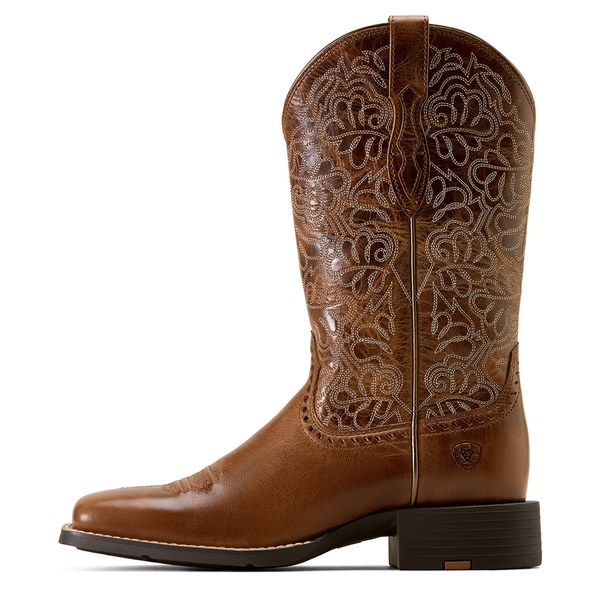 10074322 Ariat Women's Round Up Remuda Wide Square Toe Western Boot - Aged Tan