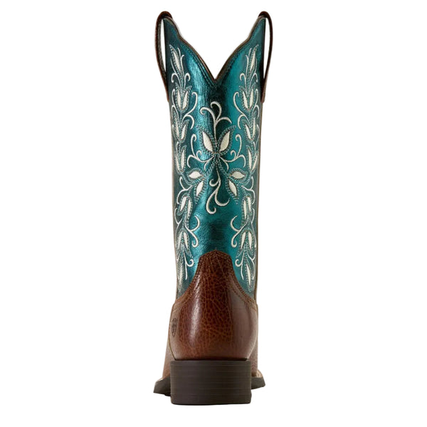 10074373 Ariat Women's Round Up Holly Wide Square Toe Western Boot - Beasty Brown / Metallic Sea