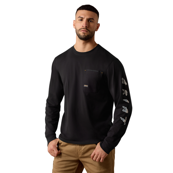 10079145 Ariat Men's Rebar Workman Bearded Skull Long Sleeve T-Shirt - Black