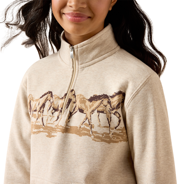 10079247 Ariat Girls' Running Wild 1/4 Zip Sweatshirt - Oatmeal Heather