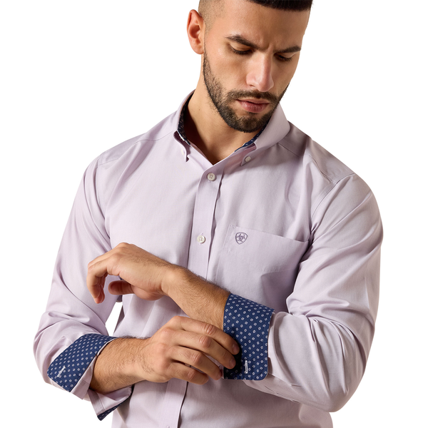 10079286 Ariat Men's Wrinkle Free Solid Pinpoint Oxford Classic Fit Long Sleeve Buttondown Shirt - Purple Ash