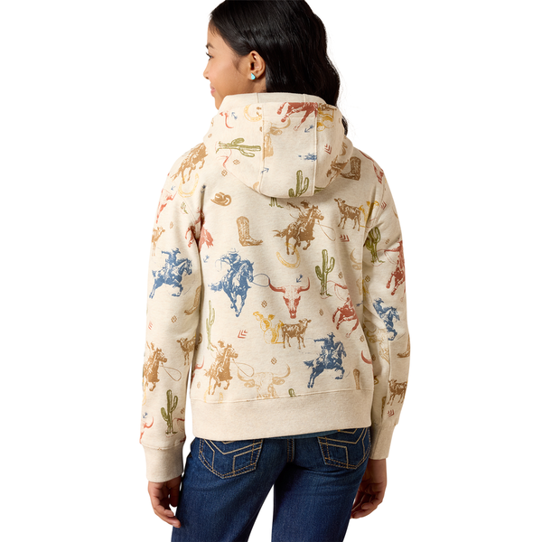 10079596 Ariat Girls' Ranch Tale Hoodie - Desert Run Toile