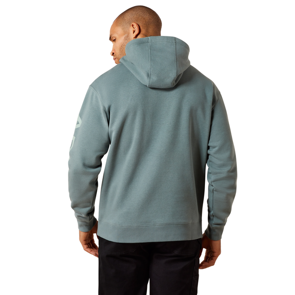 10079751 Ariat Men's Rebar Lightweight Logo Hoodie - North Atlantic/Green Milieu