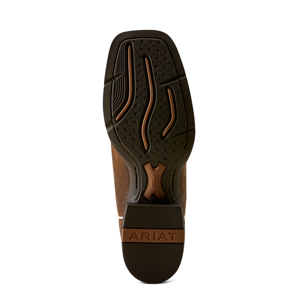 10080300 Ariat Women's Round Up Cantina Wide Square Toe Western Boot - Chestnut Southwest Emboss