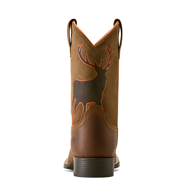 10080342 Ariat Youth Trail Cam Wide Square Toe Western Boot - Distressed Brown
