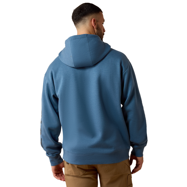 10082208 Ariat Men's Rebar Lightweight Logo Hoodie - Blue Fushion Heather/Collegiat