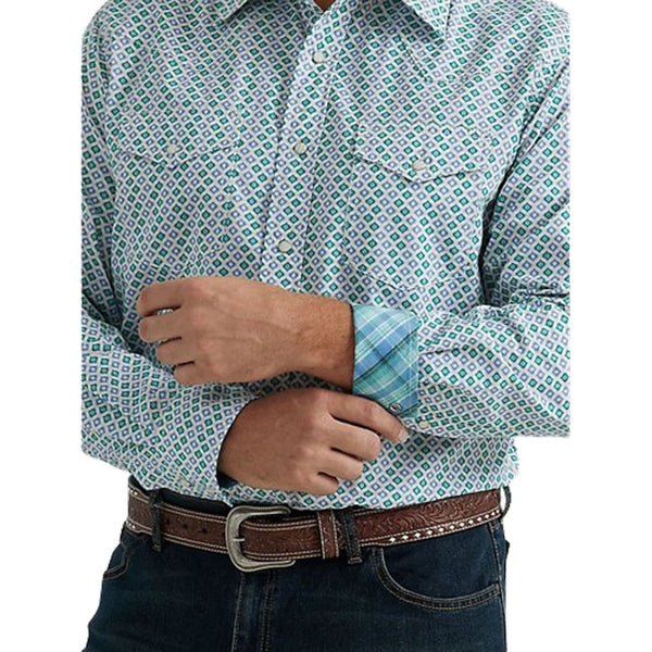 112344680 Wrangler Men's 20X Competition Advanced Comfort Classic Fit Long Sleeve Shirt - Green Rondel