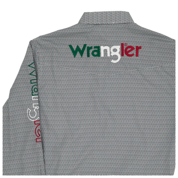 112359483 Wrangler Men's Mexico Logo Long Sleeve Classic Fit Button Shirt - Grey