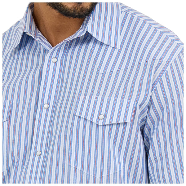 112365848 Wrangler Men's Classic Fit Wrinkle Resist Long Sleeve Shirt - Blue & Red Striped
