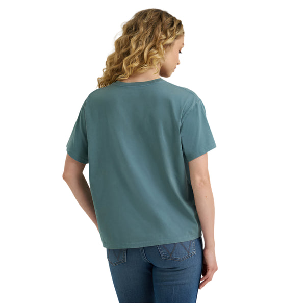 112366395 Wrangler Women's Girlfriend Fit Short Sleeve T-Shirt - Gobin Blue