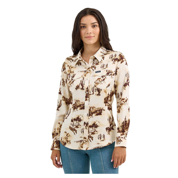 112367229 Wrangler Women's Retro Western Vintage Long Sleeve Snap Top - Cream