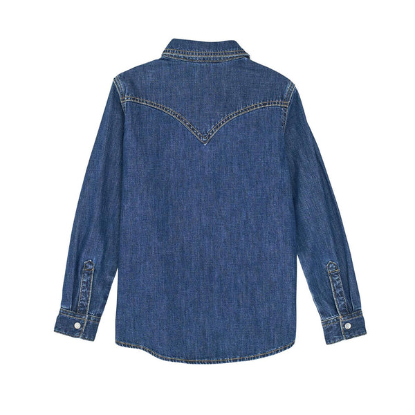 112367474 Wrangler Girls' Long Sleeve Western Snap Shirt - Dark Denim