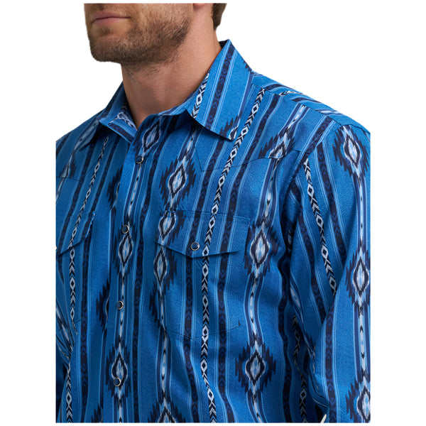 112367721 Wrangler Men's Checotah Western Classic Fit Long Sleeve Snap Shirt - Denim Blue