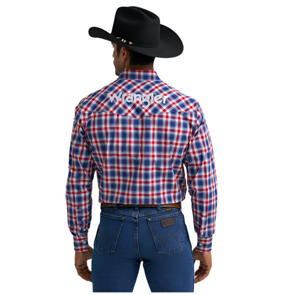 112367731 Wrangler Men's Logo Classic Fit Long Sleeve Shirt - Blue/Red/White