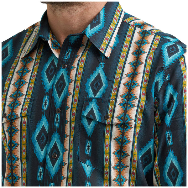 112369467 Wrangler Men's Checotah Western Classic Fit Long Sleeve Snap Shirt - Teal Multicolor