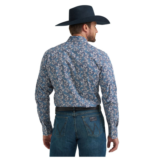 112369481 Wrangler 20X Men's Competition Advanced Comfort Classic Fit Long Sleeve Shirt - White/Blue Paisley