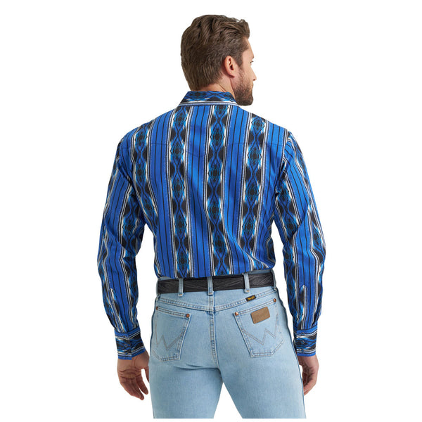 112369484 Wrangler Men's Checotah Western Classic Fit Long Sleeve Snap Shirt - Blue Multicolor