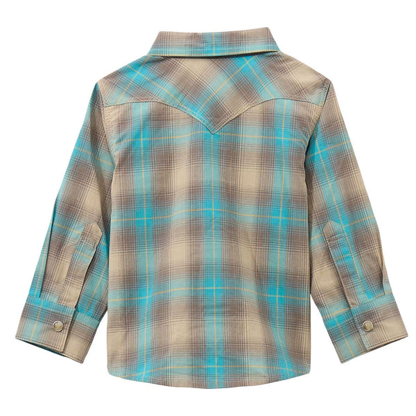 112369522 Wrangler Boys' Retro Long Sleeve Snap Shirt - Tan/Turquoise