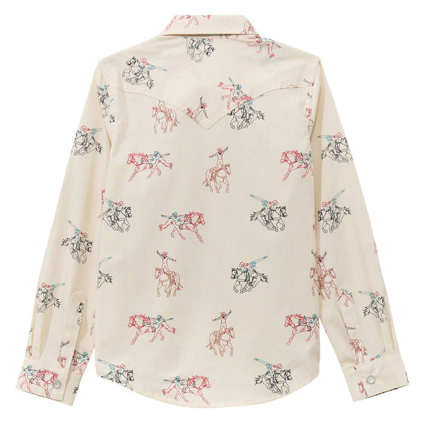 112371871 Wrangler Girls' Western Long Sleeve Snap Shirt - White Print