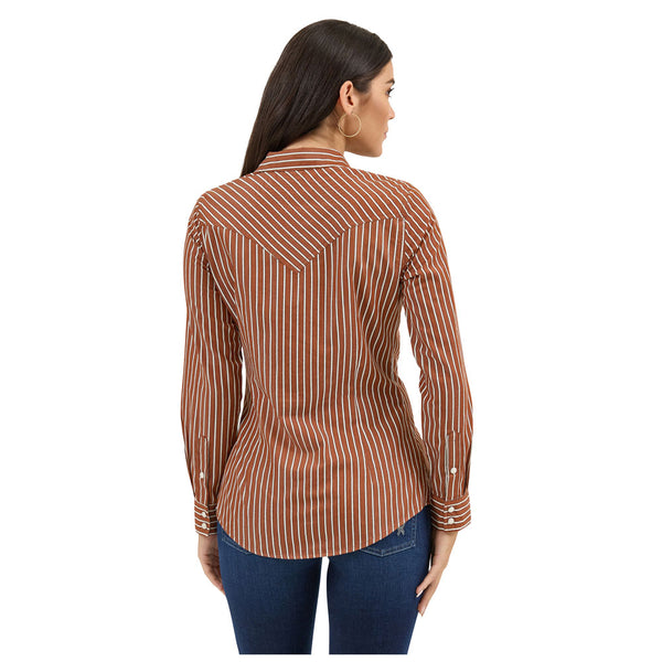 112371900 Wrangler Women's Retro Western Dress Long Sleeve Snap Shirt - Rust Stripe