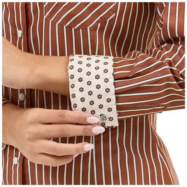 112371900 Wrangler Women's Retro Western Dress Long Sleeve Snap Shirt - Rust Stripe