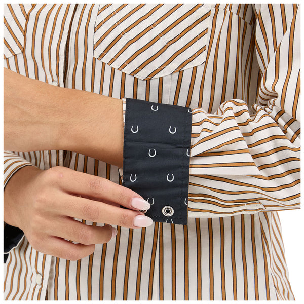 112371901 Wrangler Women's Retro Western Dress Long Sleeve Snap Shirt - Brown Stripe