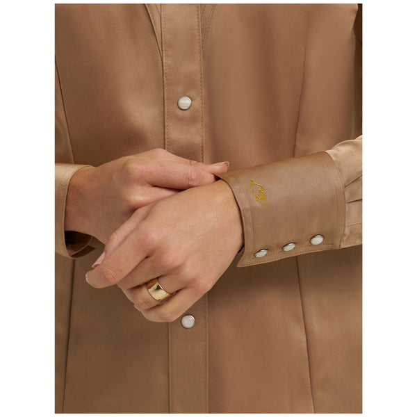 112374462 Wrangler X Lainey Wilson Women's Satin Snap Shirt - Gold