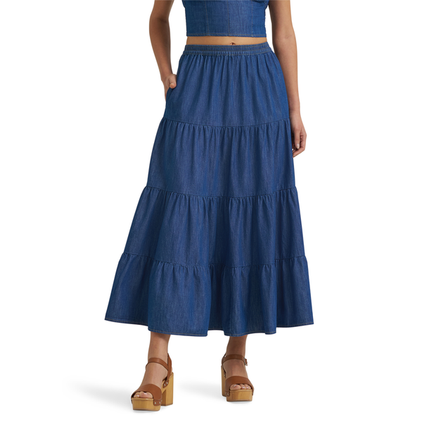 112375219 Wrangler Women's Tiered Maxi Skirt - Dark Denim