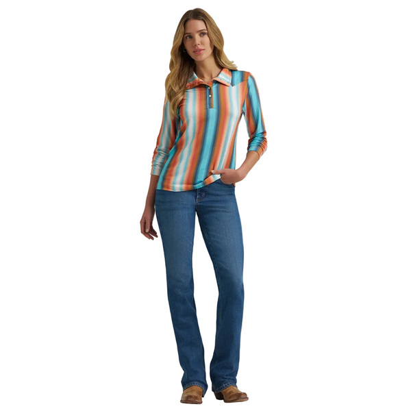 112375250 Wrangler Women's Performance Skye Long Sleeve Pullover - Blue Stripe