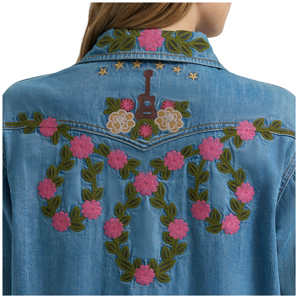 112375521 Wrangler X Lainey Wilson Women's Embroidered Denim Western Snap Shirt - Denim