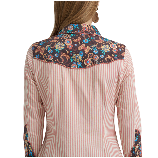 112375560 Wrangler X Lainey Wilson Women's Prairie Print Western Snap Shirt - White