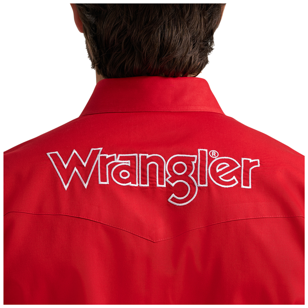 112379238 Wrangler Men's Long Sleeve Logo Snap Shirt - Americana Red