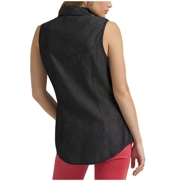 112380459 Wrangler X Lainey Wilson Women's Sleeveless Western Snap Shirt - Black