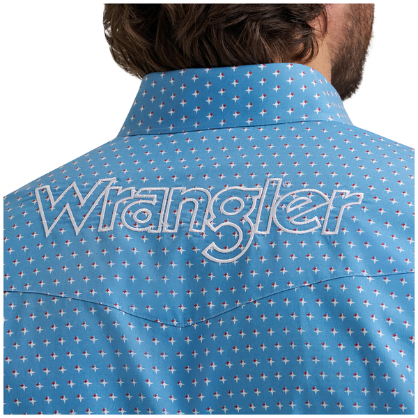 112381985 Wrangler Men's Long Sleeve Logo Button Down Western Shirt - Blue