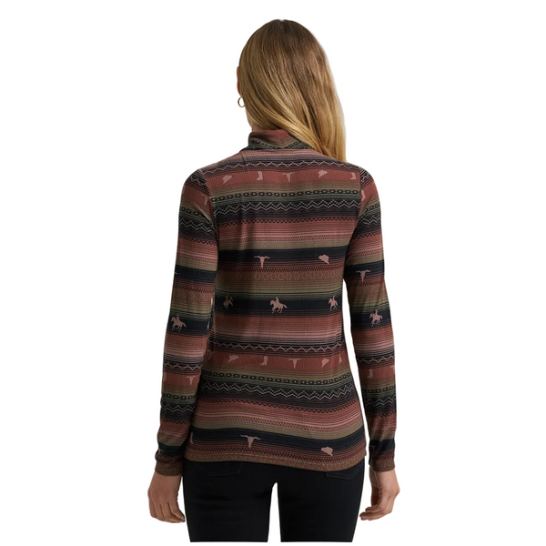 112382649 Wrangler Women's Retro Punchy Mock Neck Shirt - Brown