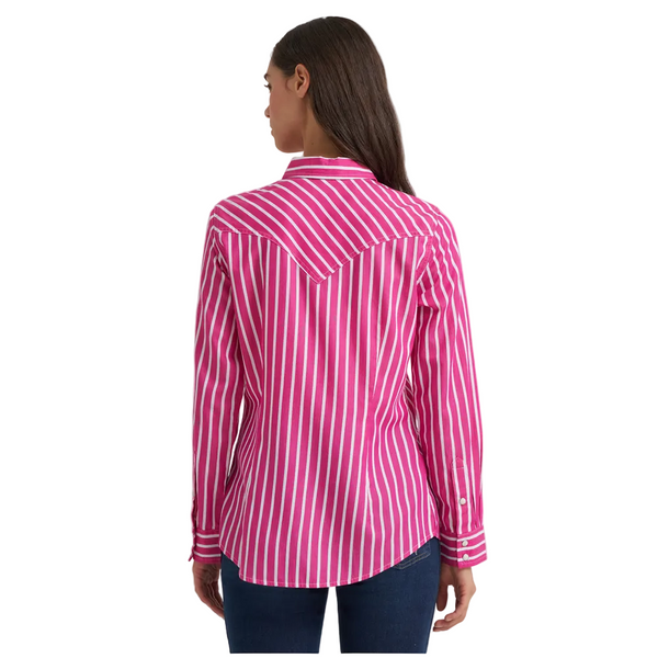 112385414 Wrangler Women's Retro Western Dress Snap Shirt - Pink Stripe