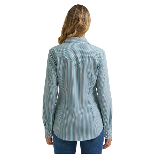 112385442 Wrangler Women's Performance Aria Long Sleeve Western Shirt - Green Stripe