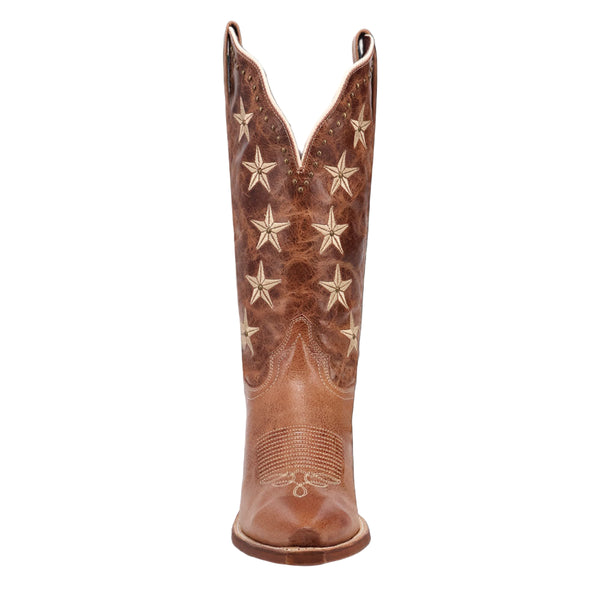 20014 Laredo Womens Serenade Wide Calf Snip Toe Cowboy Boot - Brown with Studs