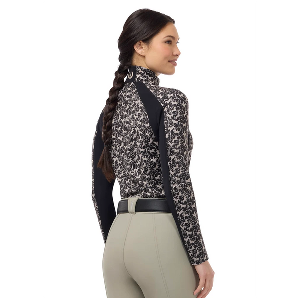 40776 Kerrits Women's Traverse Quarter Zip Fleece Tech Top - Black Wrought Iron Horses