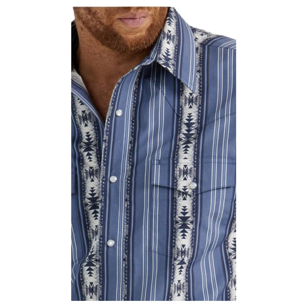 112346070 Wrangler Men's Checotah Dress Western Long Sleeve Shirt - Navy Print